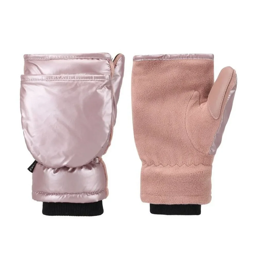 Isotoner Women’s Metallic Pink Flip-Top Mittens Warm Insulated L/XL New